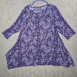 Belldini Womens Plus Tunic Top Multicolor Abstract Print 1X Stretch 3/4 Sleeve
